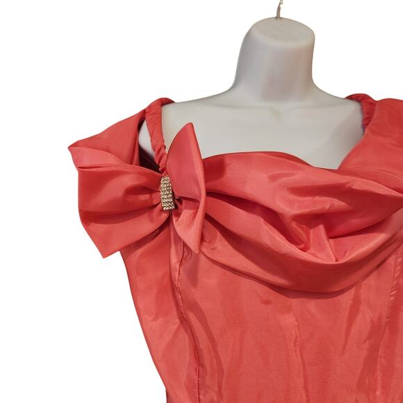 80s Vintage Hot Pink Dress Sz Small Off Shoulder With Bow Made Woman's Union USA - Picture 4 of 7